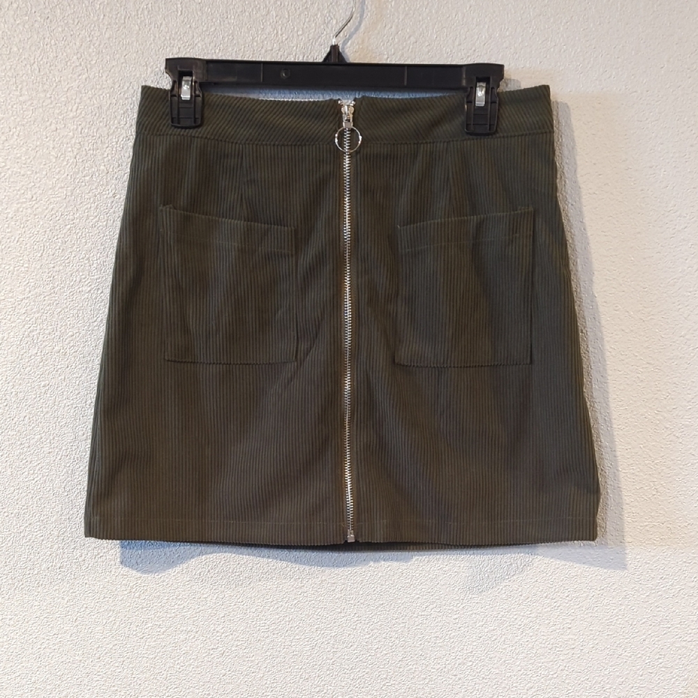 Olive Green Zip-Front Mini Skirt Size S